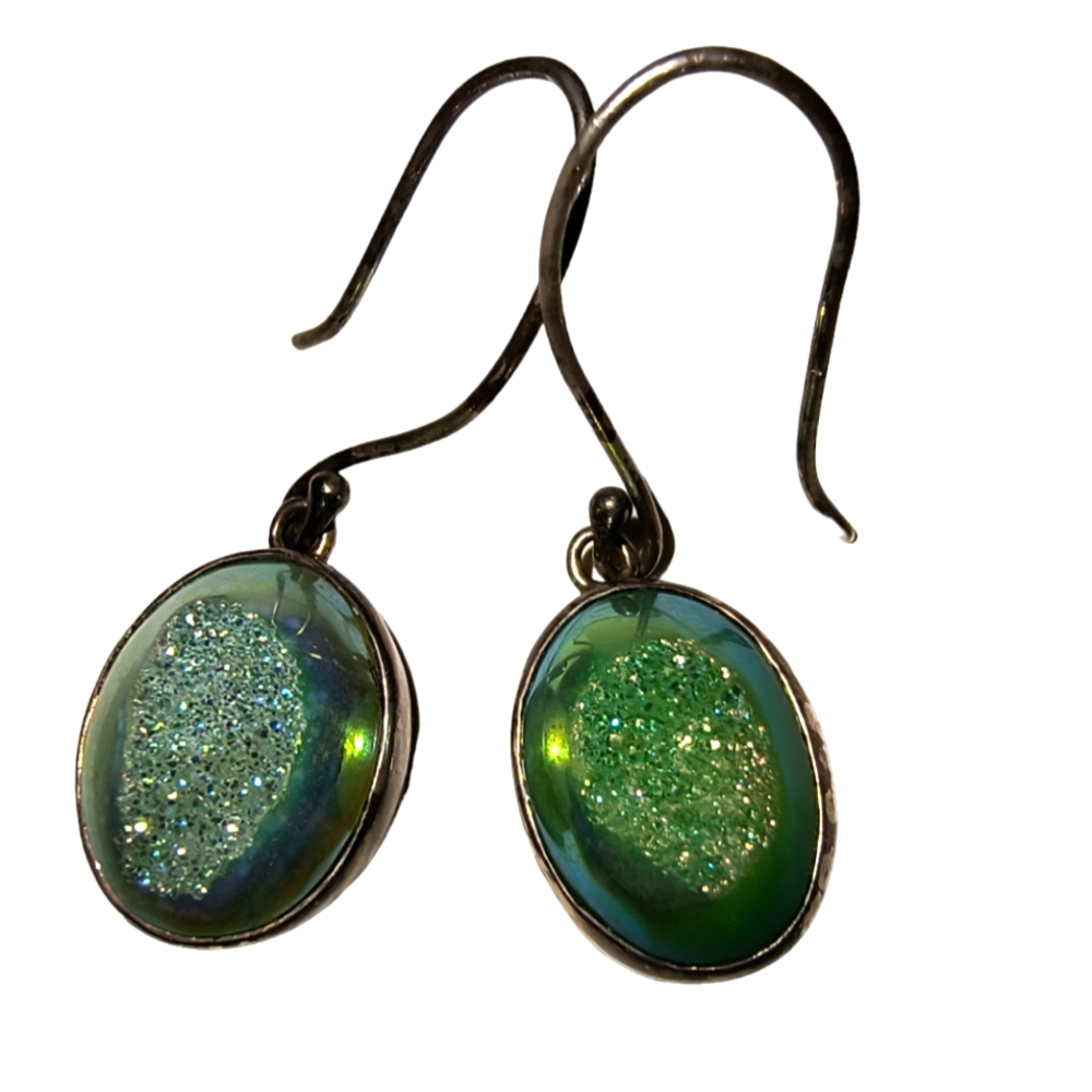 Vintage Sterling Silver Faux Druzy Dangle Earrings